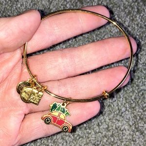 Shiny Gold Alex and Ani Red Car with Christmas Tree Bracelet!